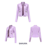 Red Leather Jacket Spring and Autumn Stand Collar Lady Leather Jacket