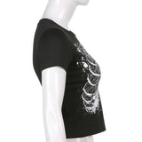 Women T-shirt Retro Black Short-Sleeved T-shirt Summer Crop-Top Short Top
