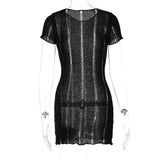Women Dresses Winter Sexy Cutout Solid Color round Neck Slim Fit Dress