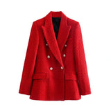 Women Suits Vintage Autumn and Winter Texture Double Breasted Casual Suit Jacket