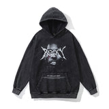 Men Hoodie Retro Heavy Industry Washed Old Portrait Printed Hoodie
