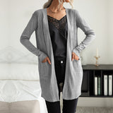Women Knitted Sweater Autumn Gray, Long Sleeve Sweater Cardigan Long