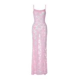 Women Dresse Pink Sexy Lace Sling Long Dress