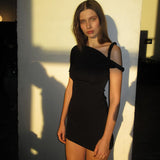Women Dresses Summer Short Sleeve Solid Color Slim Fit Sexy Sheath Dress (Bla0420)