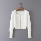 Women Sweater Knitwear Autumn Leisure Sexy Short Plush Square Collar Sweater Sweater