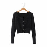 Women Sweater Knitwear Autumn Leisure Sexy Short Plush Square Collar Sweater Sweater