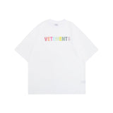 Vetements T Shirts VTM Rainbow Letter Rhinestone Loose Short Sleeve T-shirt