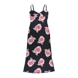 Women Dresses Summer Slim Fit Long Dress Casual Flowers Printing Slip Dress