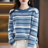 Women Knitwear Autumn and Winter round Neck Striped Sweater Loose Sweater
