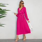 Women Date Dress Sexy Pleated V-neck Dress