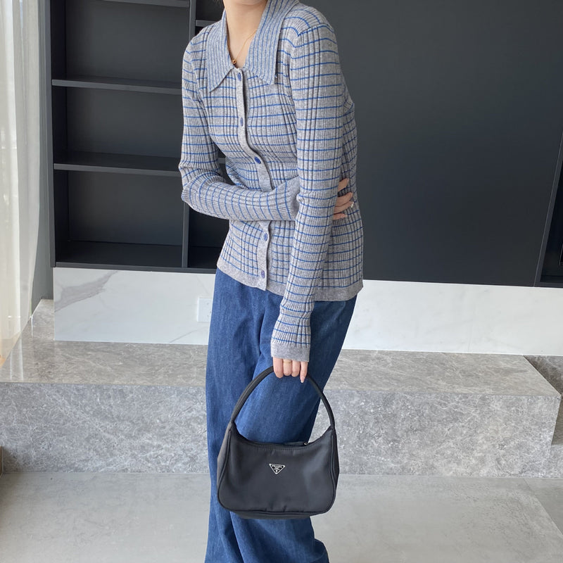 Women Cardigan Sweater Autumn Sweater Cardigan Women Coat Slim Striped Polp Collar Knitted Bottoming Shirt 8t7297