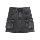 Women Skirt Tooling Multi-Pocket Denim Skirt