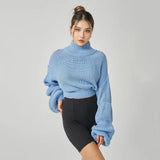 Women Sweater Knitwear Autumn and Winter Turtleneck Puff Sleeve Thick Thread Sweater Loose Long Sleeve Sweater Top