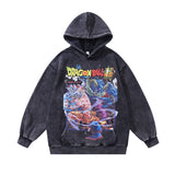 Men Hoodie Cartoon Printed Washed Hooded Sweater