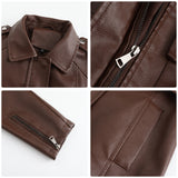 Red Leather Jacket Spring and Autumn Long Sleeve Leather Wind Coat