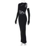 Women Dresses Winter Sexy Cutout Slim Fit round Neck Long Sleeves Dress