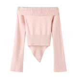 Women Sweater Knitwear Bow Lace-up Sweater Autumn Sexy Slim Fit Irregular Top