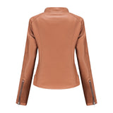 Red Leather Jacket Spring and Autumn Coat Women's Motorcycle Clothing Stand Collar Leather Jacket