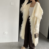 Women Cardigan Sweater Lapel Tassel Thick Coat Autumn and Winter Loose-Fitting Long Sleeve Sweater W2360