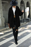 Women Trench Coat Fall Winter Hooded Loose Double-Sided Plush Buckle-Free Cardigan Jacket