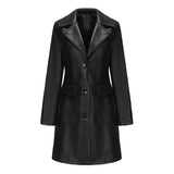 Red Leather Jacket Spring and Autumn Long Sleeve Leather Wind Coat Coat Female Lapel Single Breasted
