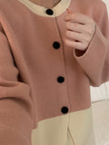 Women Knitted Cardigan Retro Short Knitted Cardigan Loose Color Matching round Neck Sweater Coat