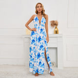 Women Date Dress Sexy V-neck Strap Slit Dress