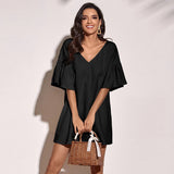 Women Dress Loose Casual Short Skirt V-neck Dress
