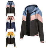 Women Trench Coat Women's Thin Trench Coat Women's Spring and Autumn Hooded Jacket Women's Outdoor Raincoat Color Matching Drawstring Coat