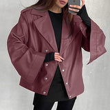 Women Trench Coat PU Leather Jacket Fleece-lined Autumn and Winter Loose