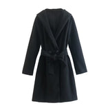 Women Woolen Coat Autumn Loose Hooded Woolen Coat Coat