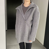 Women Cardigan Sweater Winter Zipper Coat Lapel Ins Long Sleeve Loose Sweater 1t8835