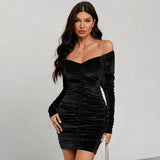 Women Dress Fall/Winter Slim Sheath Sexy Velvet Dress