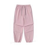 Men Sweatpants Pleated Casual Pants Wide-Leg Overalls Drawstring Jogger Pants