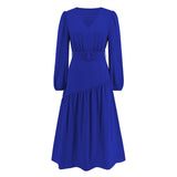 Women Date Dress Autumn and Winter V-neck Bubble Long Sleeve Dress