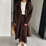 Women Cardigan Sweater Autumn and Winter Woolen Coat Two-Piece Vest Set Double Breasted Turn-down Collar Coat A3387