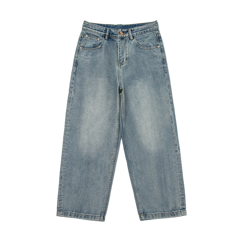 Men Jeans Straight Jeans Men's and Women's Retro Loose Wide Leg Denim Trousers