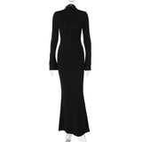 Women Dresse Long Sleeve Stand Collar Hip Skirt Sexy Cutout Backless Dress