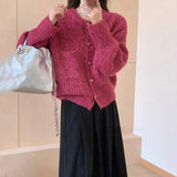 Women Knitted Cardigan Autumn and Winter Loose round Neck Single Breasted Thick Coat
