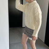 Women Winter Knitted Sweater Crew Neck Twist Loose-Fitting Long Sleeve Sweater X1925