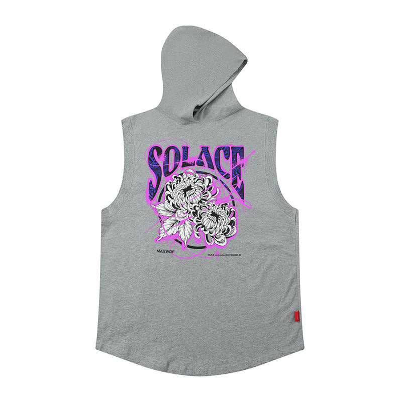 Men Vest Hip Hop Retro Hooded Vest Hip Hop Sleeveless T-shirt Men and Women