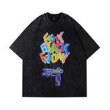 Men T Shirt Hip Hop Print Washed Short Sleeve T-shirt