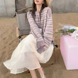 Women Knitwear Autumn and Winter Striped round Neck Sweater Loose Sweater