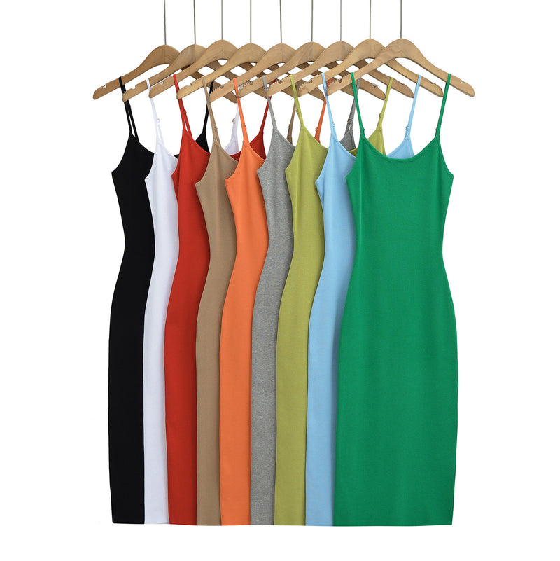 Women Dresses Summer round Neck Camisole Split Dress Backless Sexy Midi Dress (Xds0414)