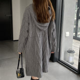 Women Cardigan Sweater Autumn Sweater Coat Hooded Long Sleeve Loose Button Sweater W2368