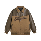 Unisex Winter Cotton Coat Retro Patchwork Contrast Color Letter Tide Polo Collar Jacket Baseball Uniform