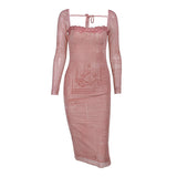 Women Dresses Autumn Sexy Hip Skirt Lace Long Sleeve Dress