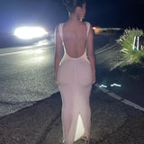 Women Dresses Spring Sexy Backless Slim Fit round Neck Sleeveless Split Dress