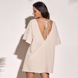 Women Dress Loose Casual Short Skirt V-neck Dress