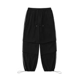 Men Sweatpants Pleated Casual Pants Wide-Leg Overalls Drawstring Jogger Pants